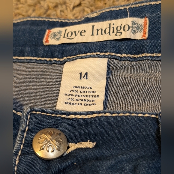 Love Indigo STRETCH Bootcut Jeans Bling Pocket Denim Sz 14 - Picture 6 of 11